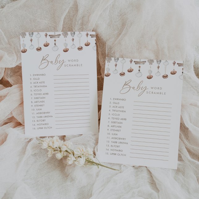 Boho Beach Word Scramble Baby Shower Game Invitation (Zazzle Boho Beach Shell Wishes for Baby Card)