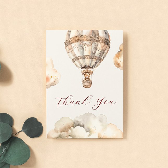 Boho Bear Air Balloon Pastel Baby Shower Thank You Card (Creator Uploaded)