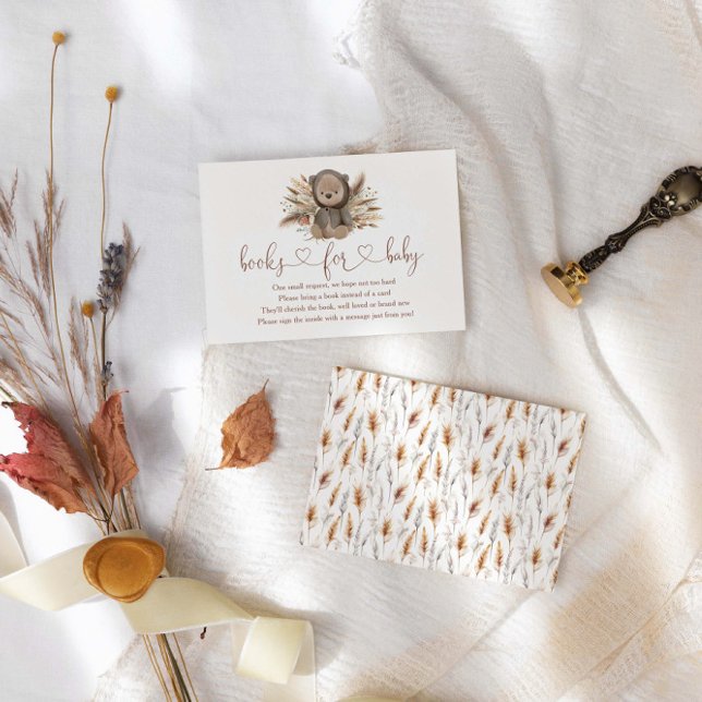 Boho Bear Baby Shower Books For Baby Enclosure Card (Creator Uploaded)