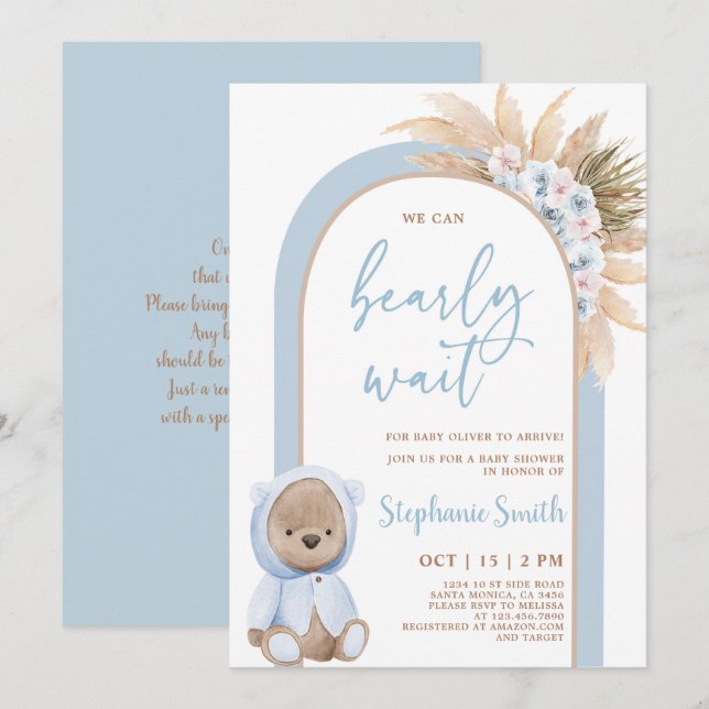 Boho Bear Baby Shower Boy Invitation (Front/Back)