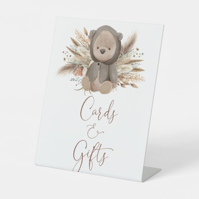 Boho Bear Baby Shower Cards And Gifts Pedestal Sign (Front)