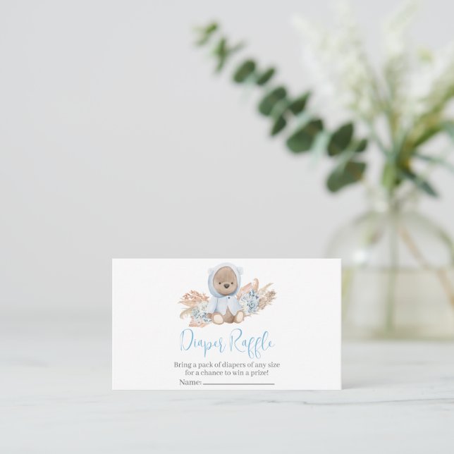 Boho Bear Baby Shower Diaper Raffle Business Card (Standing Front)