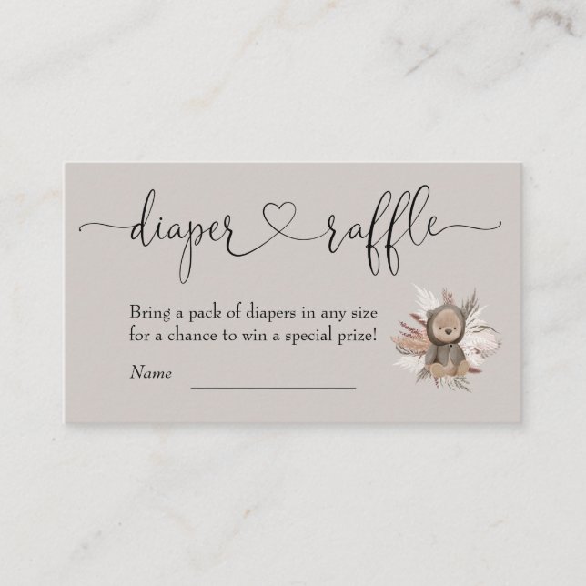 Boho Bear Baby Shower Diaper Raffle  Enclosure Card (Front)