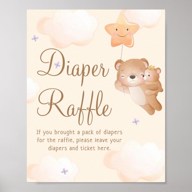 Boho Bear Baby Shower Gender Neutral Diaper Raffle Poster (Front)