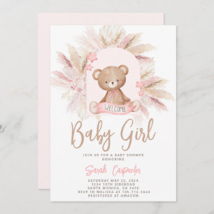 Boho Bear Baby Shower Girl Invitation