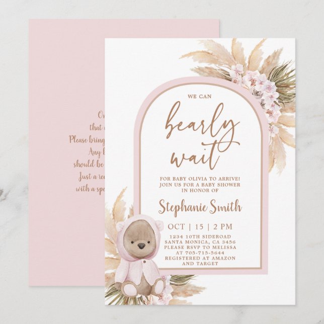 Boho Bear Baby Shower Girl Invitation (Front/Back)