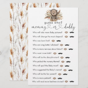 Boho Bear Baby Shower "Guess Who" Game