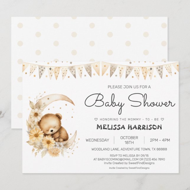 Boho Bear Baby Shower Invitation (Front/Back)