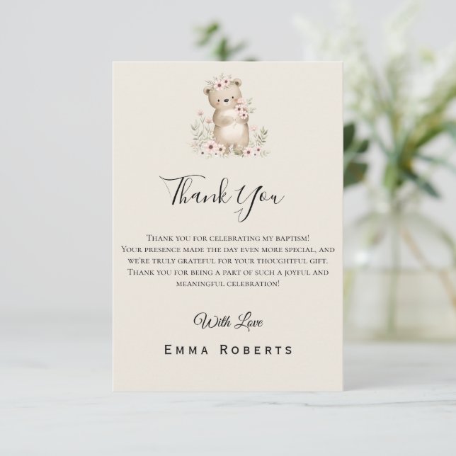 Boho Bear Bee Woodland Baby Shower Thank You Card (Standing Front)