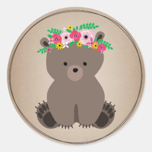 Boho Bear Cardstock Inspired Baby Shower Classic Round Sticker