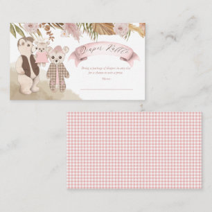 Boho Bear Family Girl Baby Shower Diaper Raffle  Enclosure Card
