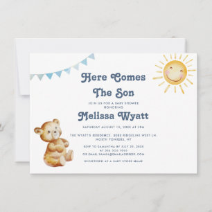Boho Bear Here Comes The Son Boy Baby Shower  Invitation