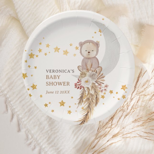 Boho Bear Moon Baby Shower Thank You Paper Plate (Creator Uploaded)