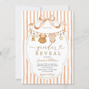 Boho Bear Rustic Baby Clothesline Gender Reveal Invitation