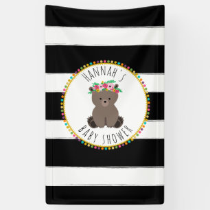Boho Bear Stripes Baby Shower Banner