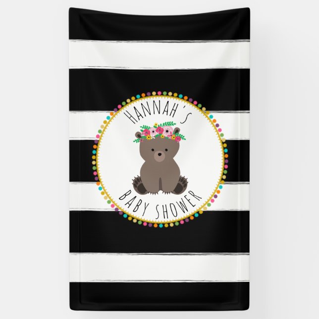 Boho Bear Stripes Baby Shower Banner (Vertical)