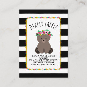 Boho Bear Stripes Baby Shower Diaper Raffle Enclosure Card