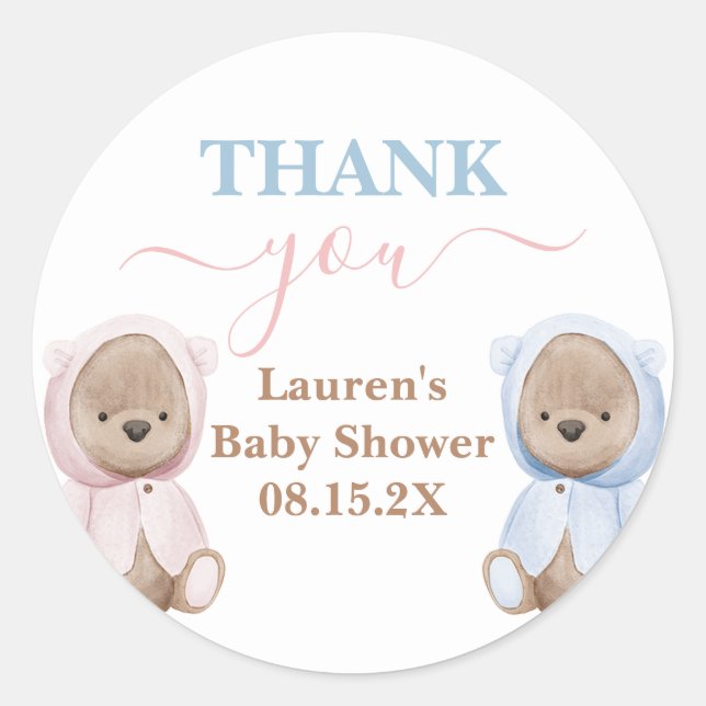 Boho Bear Twins Baby Shower Round Sticker (Front)