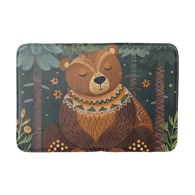 Boho Bear Wildlife Forest Cute Animals Nature Bath Mat (Front)