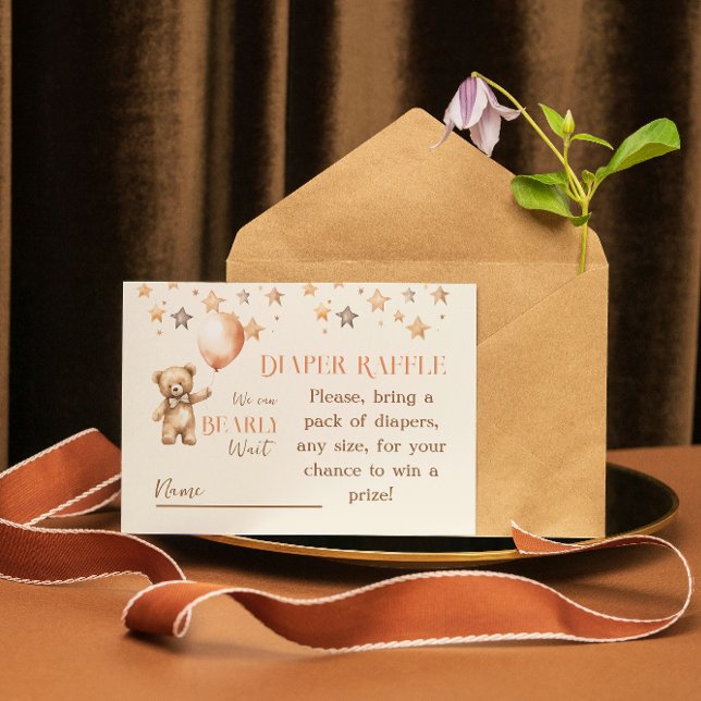 Boho Bearly Wait Beige Bear Baby Shower Diaper Enclosure Card (Creator Uploaded)