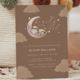 Boho Bearly Wait Cub Brown Moon Star Baby Shower Invitation