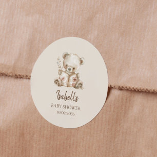 Boho Bearly Wait Storybook Bear Baby Shower  Classic Round Sticker