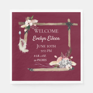 Boho Beautiful Baby Birth Stats Napkin
