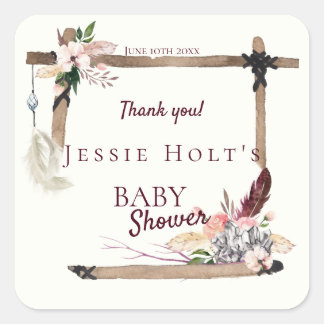 Boho Beautiful Baby Shower Thank You Square Sticker