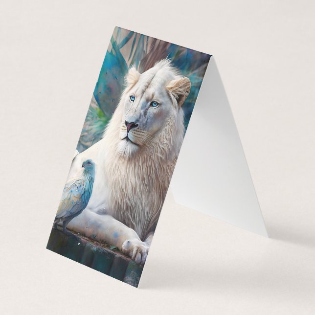 Boho Beautiful White Lion Illustration Business Card (Front)