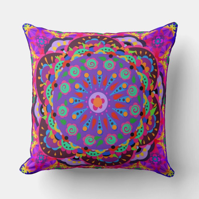 Boho Beauty | Purple and Pink Floral Cushion (Front)