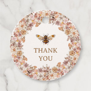 Boho Bee Watercolor Wildflower Baby Shower Favour Tags