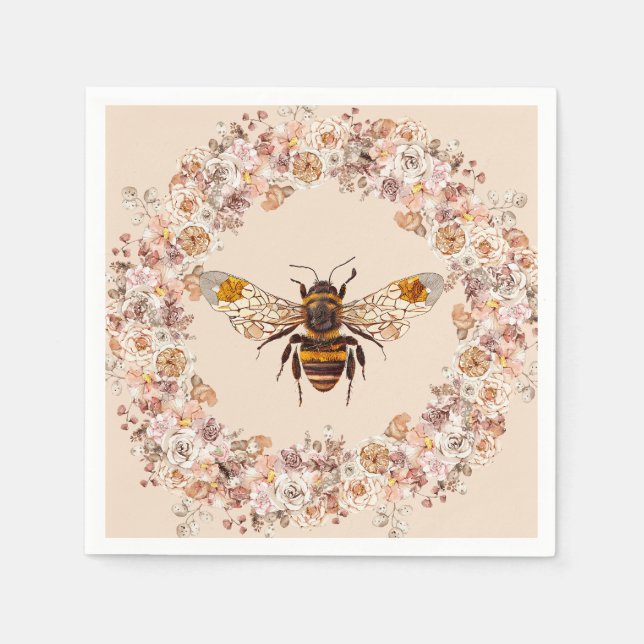 Boho Bee Watercolor Wildflower Napkin (Front)