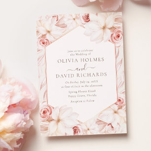 Boho Beige and Blush Pink Floral Wedding Invitation