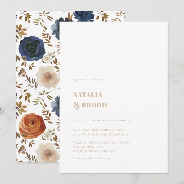 Boho Beige and Floral Wedding Invitation (Front/Back)