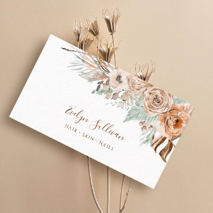 Boho beige and mint bouquet business card
