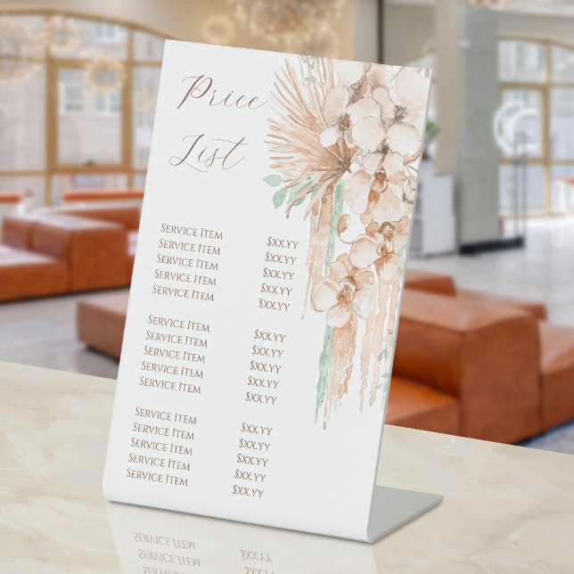boho beige and mint price list pedestal sign (Creator Uploaded)