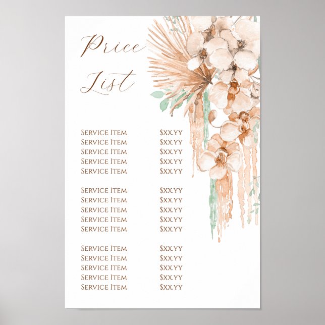 boho beige and mint price list poster (Front)