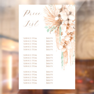 Boho Beige and Mint Price List Window Cling