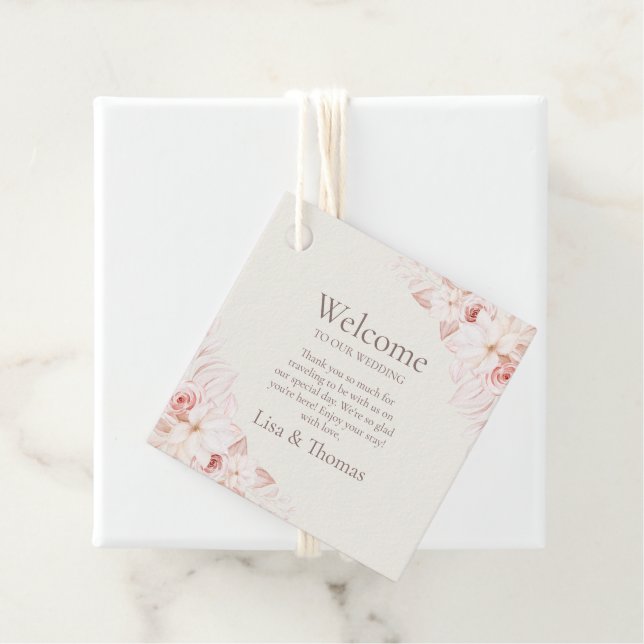 Boho Beige and Pink Roses Welcome Gift Tag (In Situ)