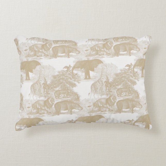 Boho Beige Animals Chinoiserie Baby Boy Nursery Decorative Cushion (Front)