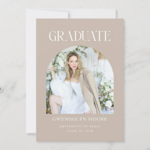 Boho Beige Arch Photo Graduation Announcement Card