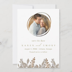 Boho Beige Botanical Photo Wedding  Save The Date