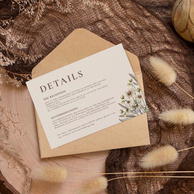 Boho Beige Botanical Wedding Details Card (Creator Uploaded)