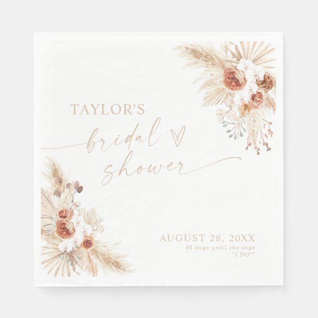 Boho Beige Bridal Shower Napkin (Front)