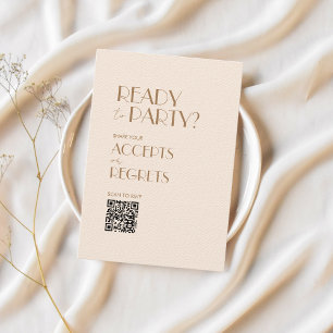 Boho Beige Brown Bold Wedding QR code RSVP card