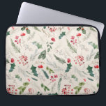 Boho Beige Christmas Botanical Foliage Pattern Laptop Sleeve<br><div class="desc">This pattern features tossed watercolor red florals,  berries & winter greenery for a festive look.</div>