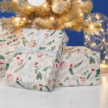 Boho Beige Christmas Botanical Holly & Berries Wrapping Paper<br><div class="desc">This pattern features tossed watercolor red florals,  berries & winter greenery for a festive look.</div>