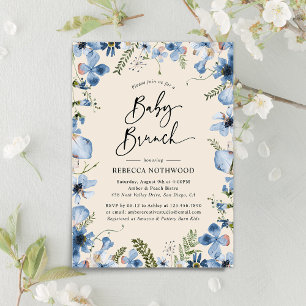 Boho Beige Dusty Blue Floral Baby Shower Brunch Invitation