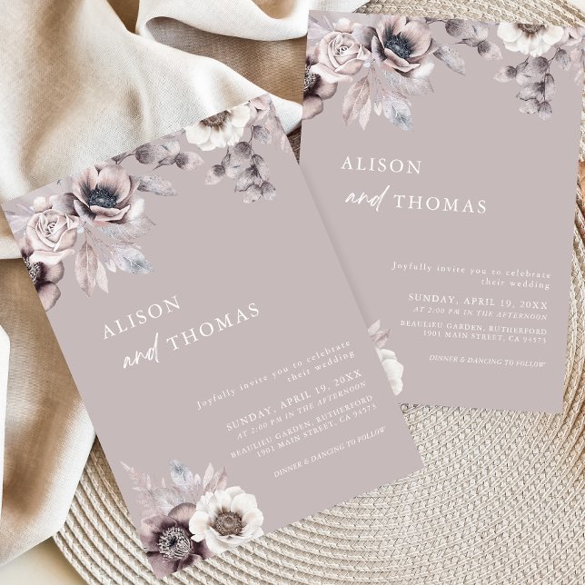 Boho Beige & Dusty Mauve Floral Wedding Invitation (Creator Uploaded)