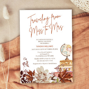 Boho Beige Fall Traveling Miss Mrs Bridal Shower Invitation